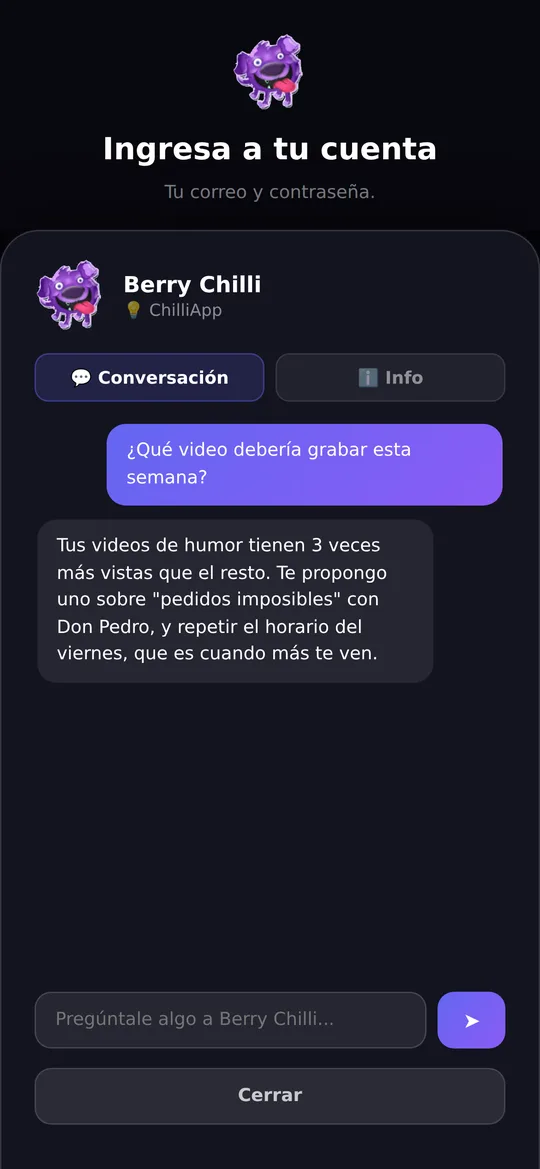 Chat con Berry Chilli, el asesor de la app