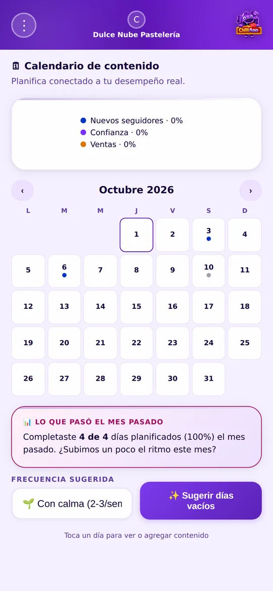 Calendario de contenido del mes
